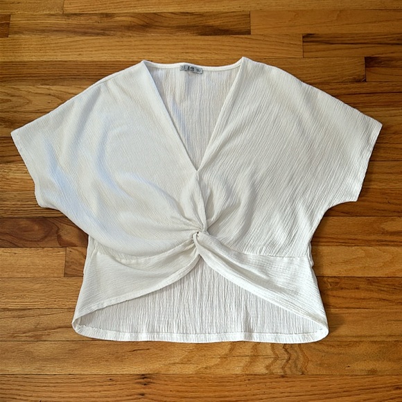 🌺 Zara White V neckline Front Twist Top Sz M - Picture 4 of 5